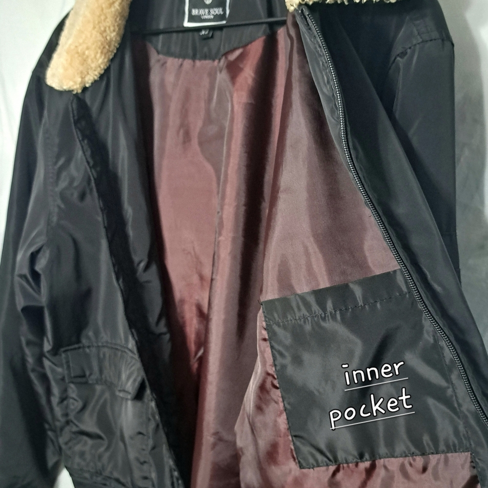 Bomber Style Jacket with Sherpa Collar by Brave Soul, London. - Picture 10 of 15
